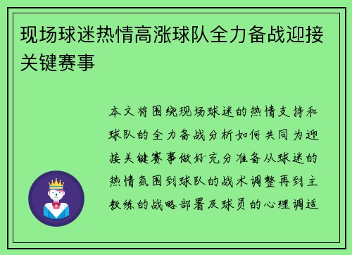 现场球迷热情高涨球队全力备战迎接关键赛事